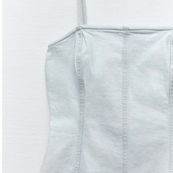 ZARA Denim Mini Dress Light Blue Spaghetti  Straps Side Zipper Size M - Picture 11 of 11